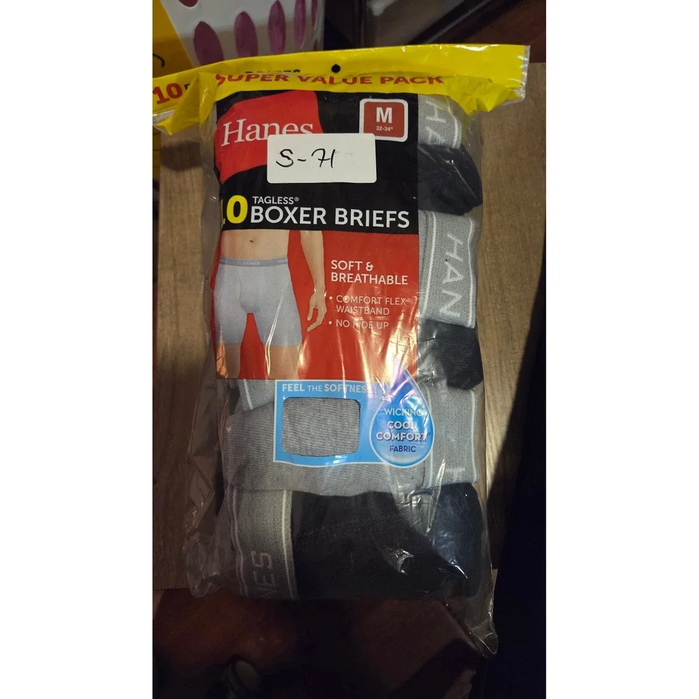 Hanes Mens 10 Pack Tagless Boxer Briefs Black Grey Cool Comfort Size M 32-34